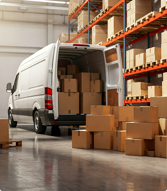 Car and boxes